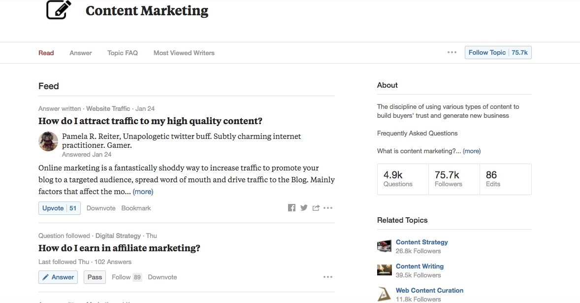 content marketing strategy - Quora search results screen