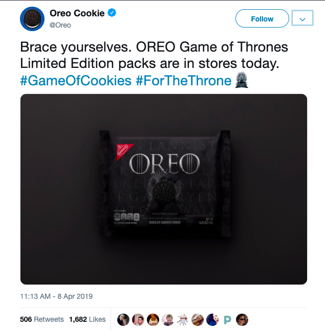 game of thrones promotions - Oreo tweet