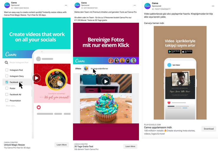Screenshot of 3 Canva Facebook Ads