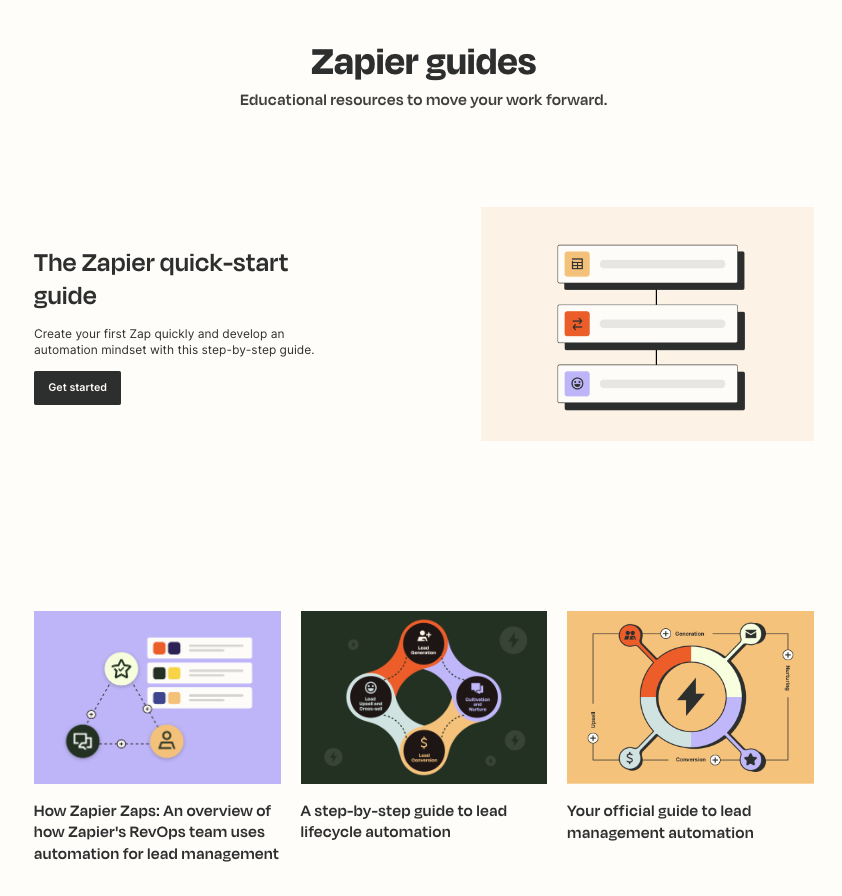 Screenshot of Zapier's guide page