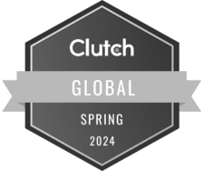 Clutch Global Spring 2024 badge featuring a dark hexagonal shield and light gray ribbon with white text.