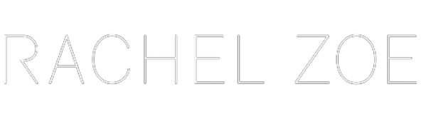 RACHEL ZOE logo (uppercase white text on black background)