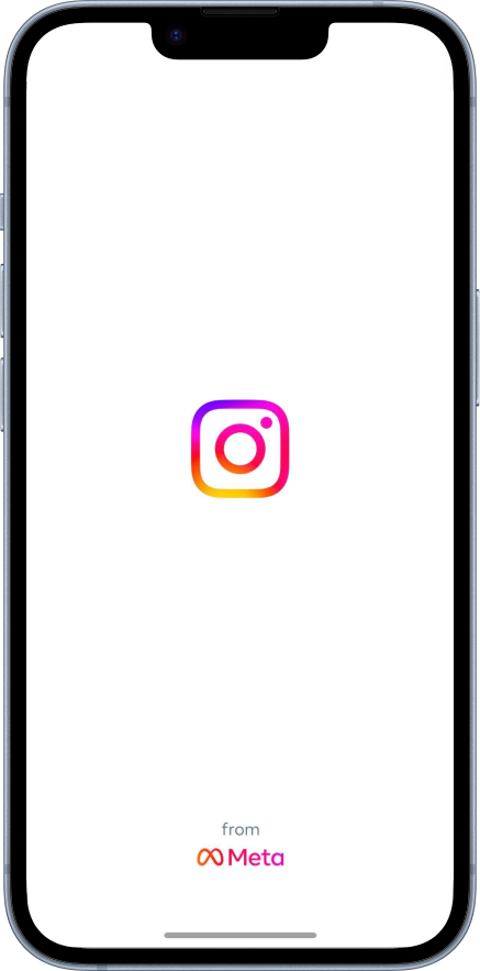 Instagram logo centered on a white iPhone screen with 'from Meta' text at the bottom.