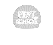 "Best in Search" award badge with a sunburst background