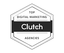 Logo badge for 'Top Digital Marketing Clutch Agencies' in a black-and-white hexagonal shield style, a brand mark for rankings of agencies.